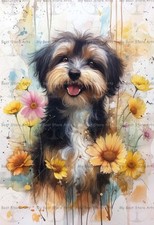 COLORFUL DOG ART PRINT, Fantasy Flower Pet Portrait Puppy Decor Animal Poster