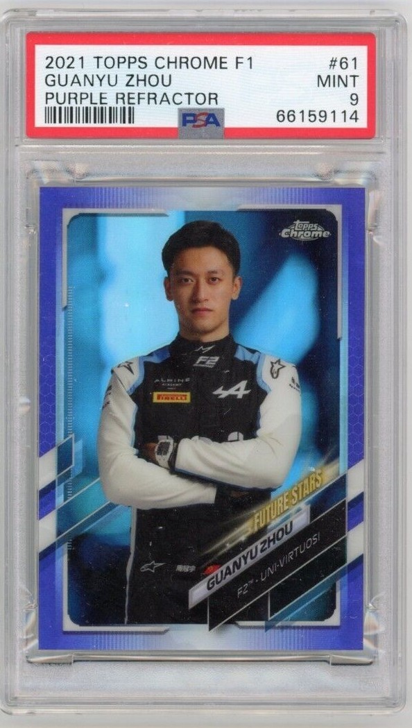 Guanyu Zhou 2021 Topps Chrome Formula 1 F1 #61 RC Purple Refractor /399 PSA 9