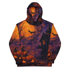 Spooky Halloween Unisex Hoodie. Pumpkin, Haunted House, Jack-O-Lantern.