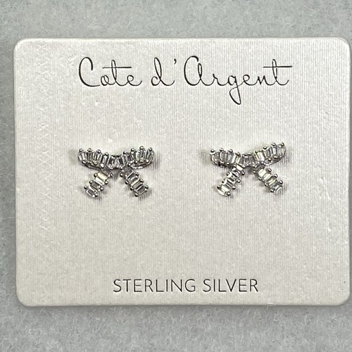 Cote d’ Argent Sterling Silver Cubic Zirconia Bow Shape Stud Earrings NEW - Picture 2 of 5