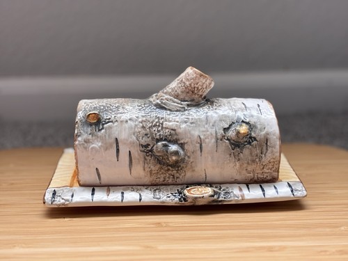 Vintage Dept 56 “Birch Bark” Ceramic Butter Dish