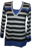 Damen Pullover Strickpullover Gestreift Schwarz Grau Blau Seide Capuccino 38