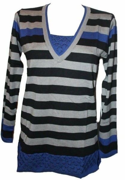 Damen Pullover Strickpullover Gestreift Schwarz Grau Blau Seide Capuccino 38-image