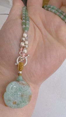 Grüne Lotusblüte Perlen Jade/Jadeit 925 Halskette Kette