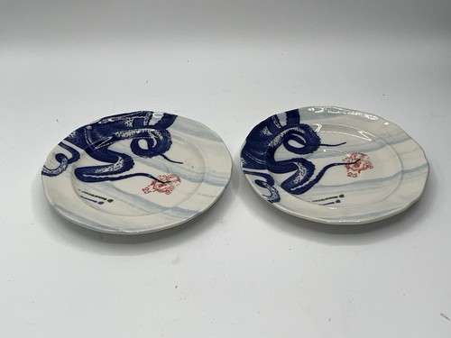 Set Of 2 Anthropologie From The Deep 6" Saucer Octopus Nautical Collectors Plate
