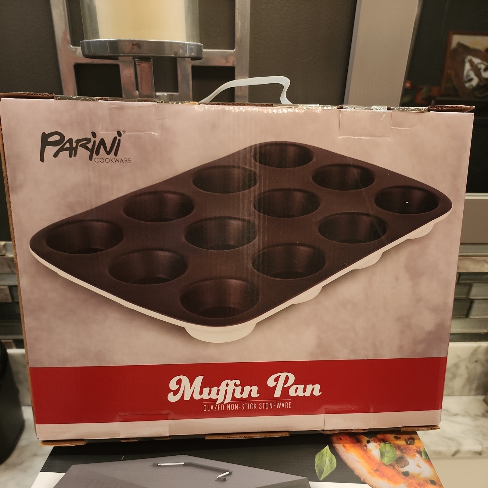 Parini Non-Stick Glazed Stoneware 12 Cup Muffin Pan Brand Backware New In Box! 