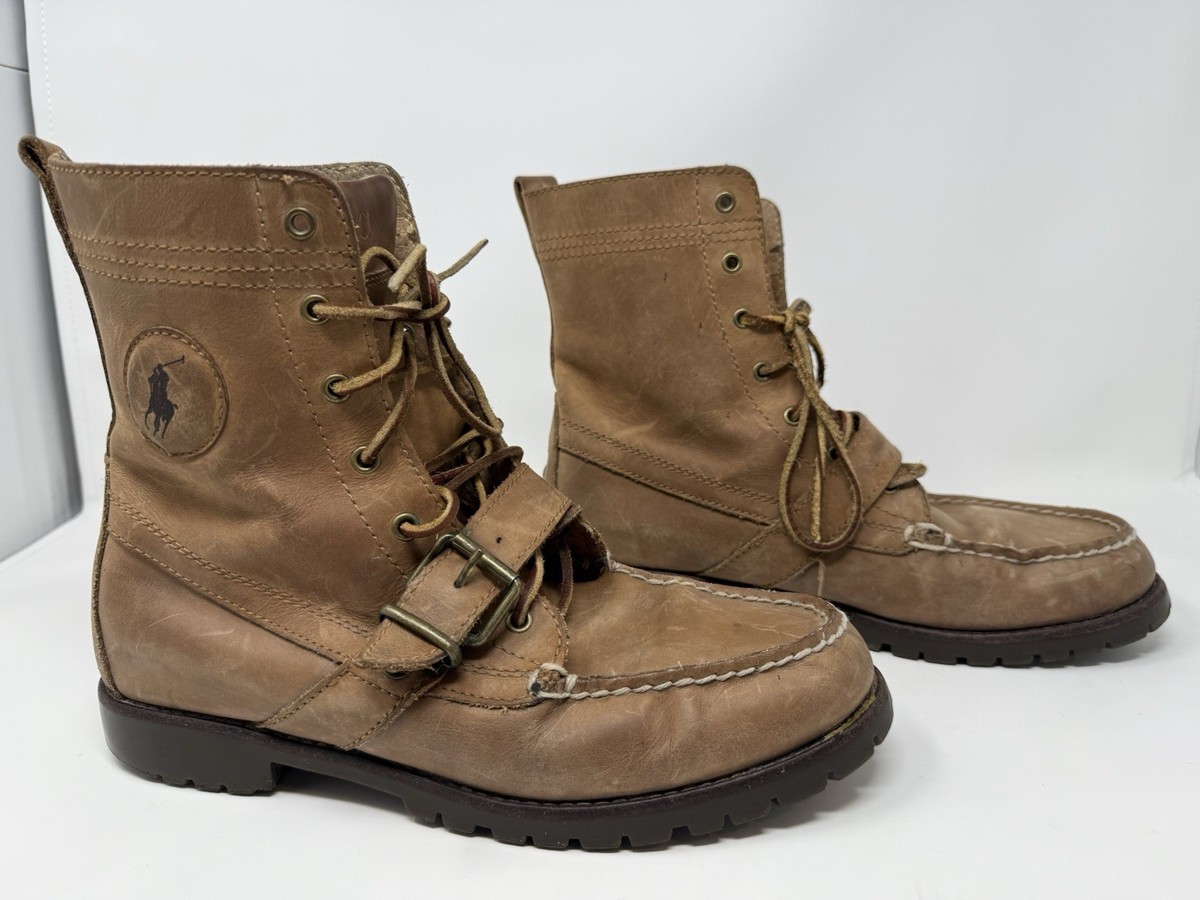 Polo Ralph Lauren Ranger Boots Men 8.5 Brown Leather Polo Country Ankle Buckle Polo Ralph Lauren Mens Shoes Ranger Tumbled Leather Boots 8D  main image 3