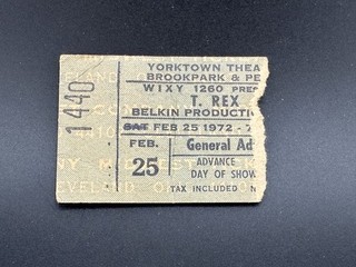T. REX YORKTOWN THEATRE FEBRUARY 25 1972 CONCERT TICKET STUB