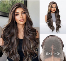 Human Hair Blend Full Mono Lace Front Wigs Body Wavy Brown Mix Heat OK Wigs