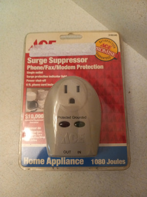 Surge Suppressor Phone/fax/modem Sigle Outlet 1080 Joule,  120v/15 Amps L30