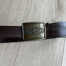 Vintage 1995 Women's Leather Belt Size Medium Solid Brass Belt Buckle Western