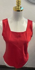 Vintage Escapades Red Square Neck Satin Tank Top Size Small Made In USA