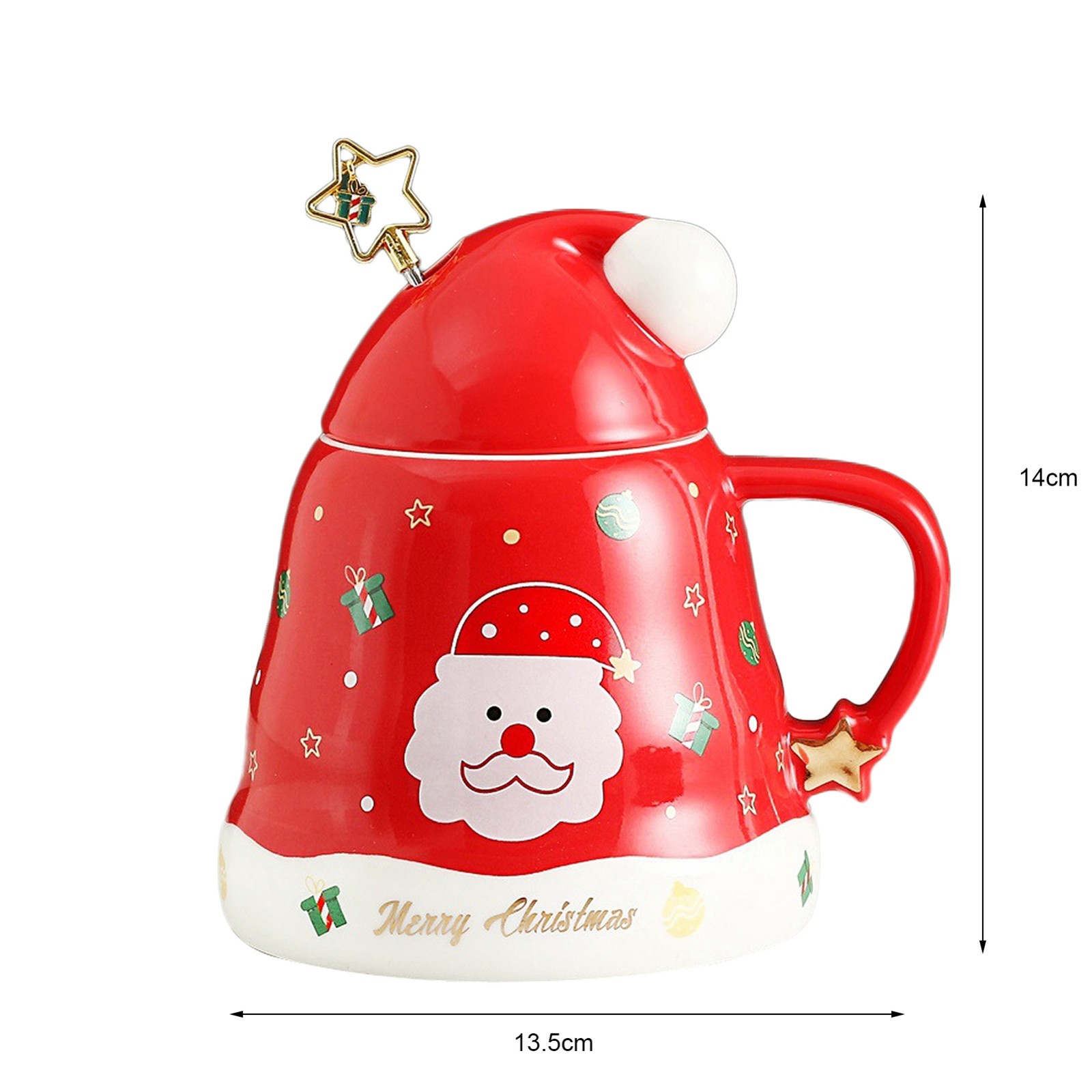 Christmas Coffee Cup With Lid And Stir Stick Santa Claus Ceramic Mug Large Capac