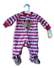 NWT Carter's Just One You 3 Mo. Boys' Reindeer Striped Fleece Footed Pajama