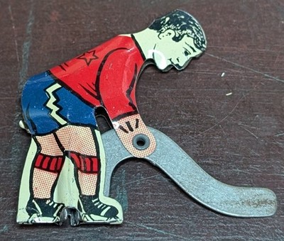Vintage USA Gotham's G-210 Toy Ice Hockey Tin Player Red/Blue Uniform