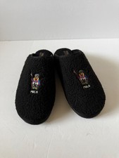 NWOB Polo Ralph Lauren Kayleigh Sherpa Ski Bear Mule Slippers Black Size 10