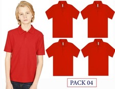 Image of PACK 4 BOYS GIRLS PLAIN POLO SHIRTS UNISEX KIDS SCHOOL T-SHIRT UNIFORM SUMMER PE
