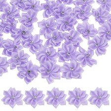 200 PCS Satin Ribbon Flowers, 1.2" Fabric Flowers for Crafts Light Purple 