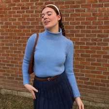 J Crew 1988 Rollneck Cotton Sweater Womens XS Light Blue Preppy Pullover Knit