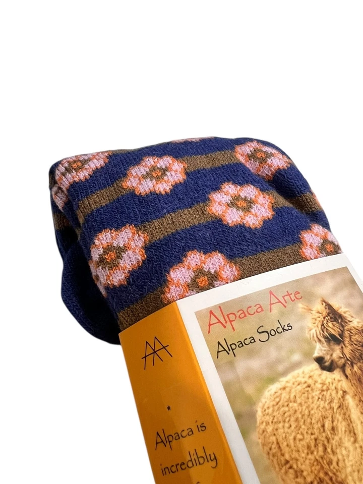 Calcetines Alpaca Arte Azul y Rosa Floral Talla M Gris Azul Perú Cálidos Suaves ¡NUEVOS! Foto 3 de 3