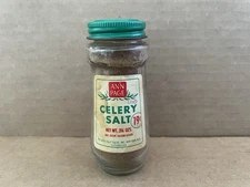 Vintage ANN PAGE Glass Spice Bottle Green Metal Lid CELERY SALT Great A&P Tea Co