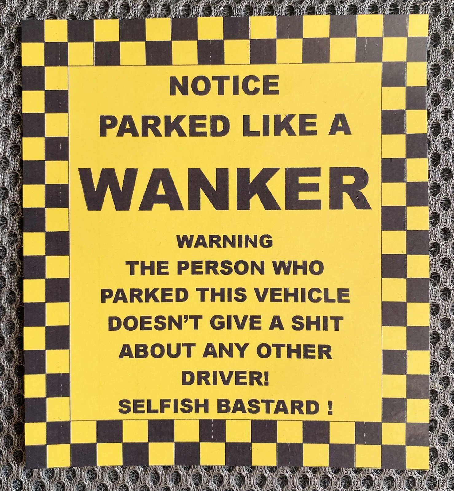 16 Parked like a W@nker Stickers Wind Up for bad parking, Car Windscreen Sticker