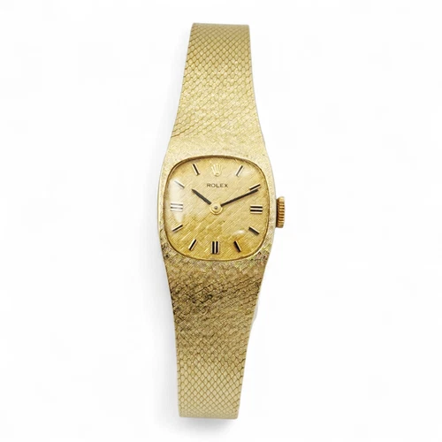 1950's Rolex Cocktail 17mm Vintage Solid 14K Yellow Gold Watch with Gold Dial.