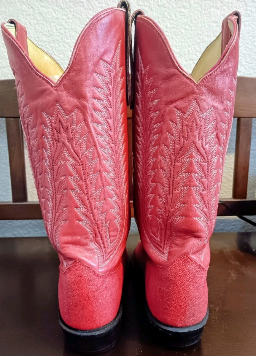 Vintage Tony Lama George Straight Cowboy Boots in Red Leather 8 D View 6