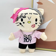 26Cm Hello Kitty Lil Peep Black Pants Boy Plush Doll Figure Stuffed Toys Cute Bo