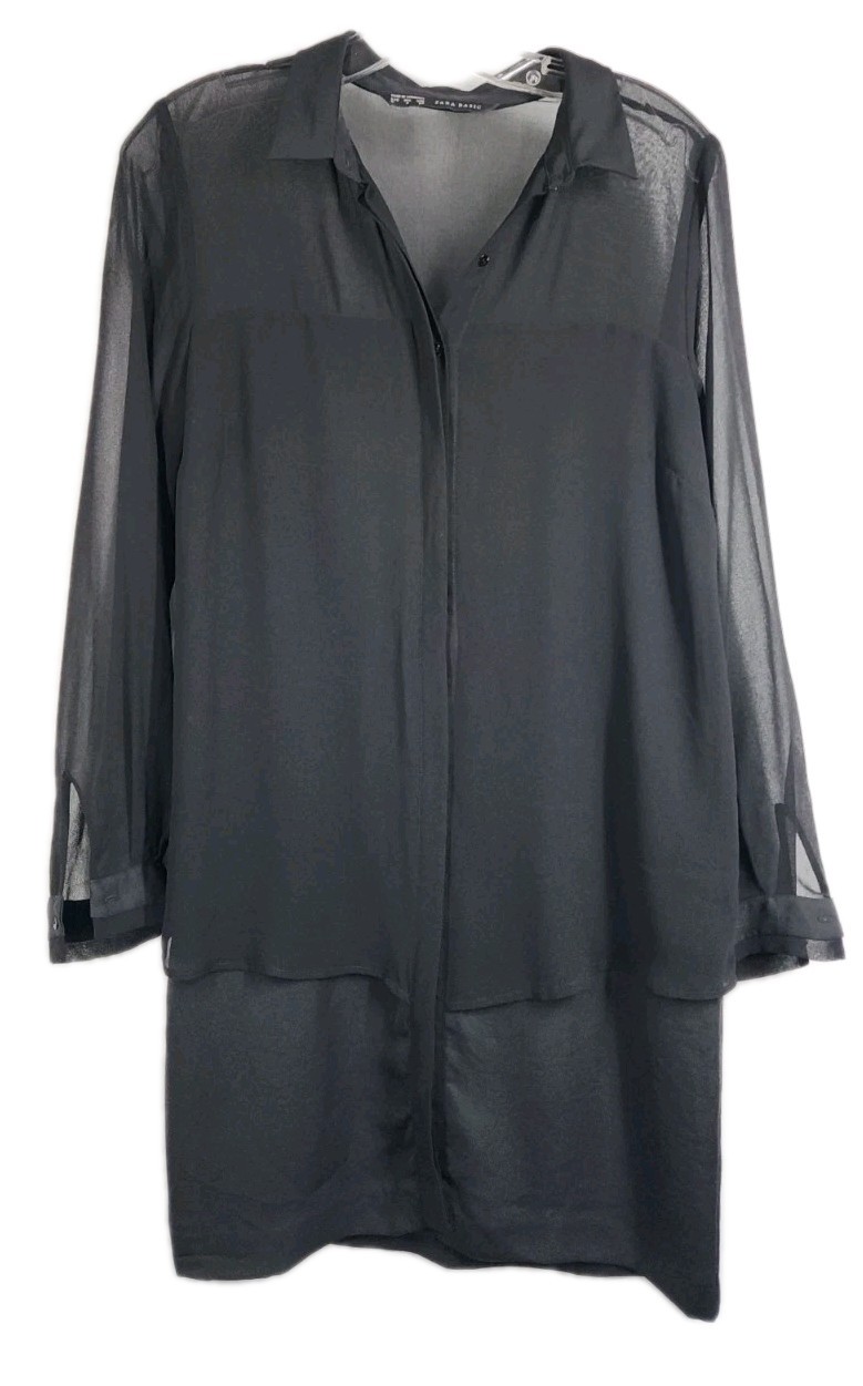 Zara Basic Womens Size Medium Black Button Up Shi… - image 1