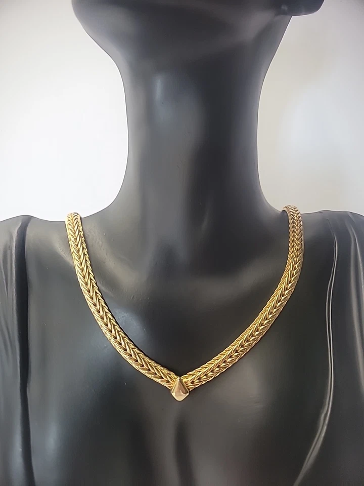 Collar Vintage Cadena Punta Tono Dorado Eslabón Eslabón Espiga Joyería Disfraz Foto 2 de 4