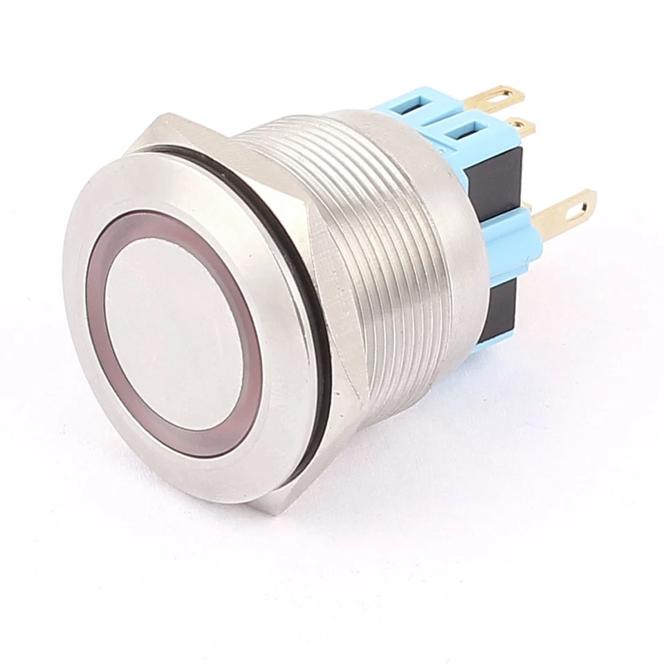 DC 12V Interruptor pulsador enclavamiento LED Rojo 25mm 6 PIN cabeza plana DPST - Imagen 2 de 4