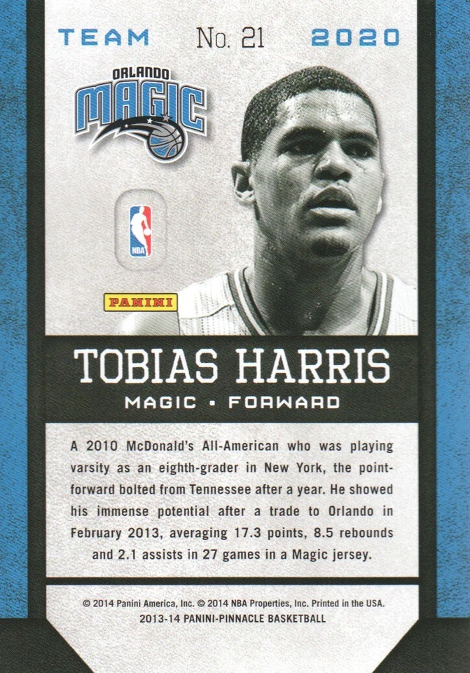 2013-14 Pinnacle Team 2020 #21 Tobias Harris - NM-MT - Image 2 of 2