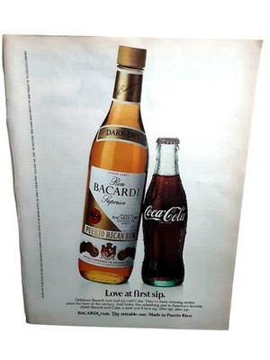 1983 Bacardi Rum Coca-Cola Vintage Print Ad Love at First Sip