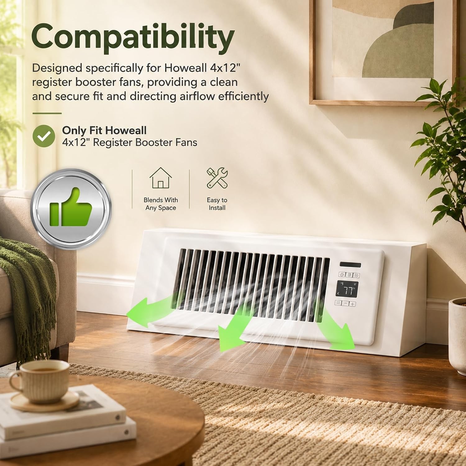 как выглядит Metal Baseboard Register Cover Fit for Howeall 4x12" Booster Fan фото