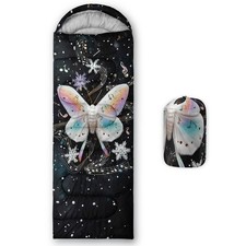 White Butterfly Printed Camping Sleeping Bags,3 Season Warm  Cool Weather,Li...