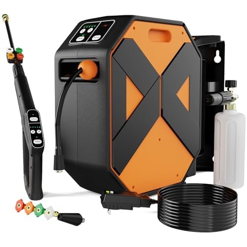 GFCI Wall Mounted Pressure Washer with 100FT Retractable Hos