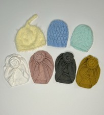 Lot of 7 Newborn baby Knit/Cloth baby Hats  Turbans Various Colors