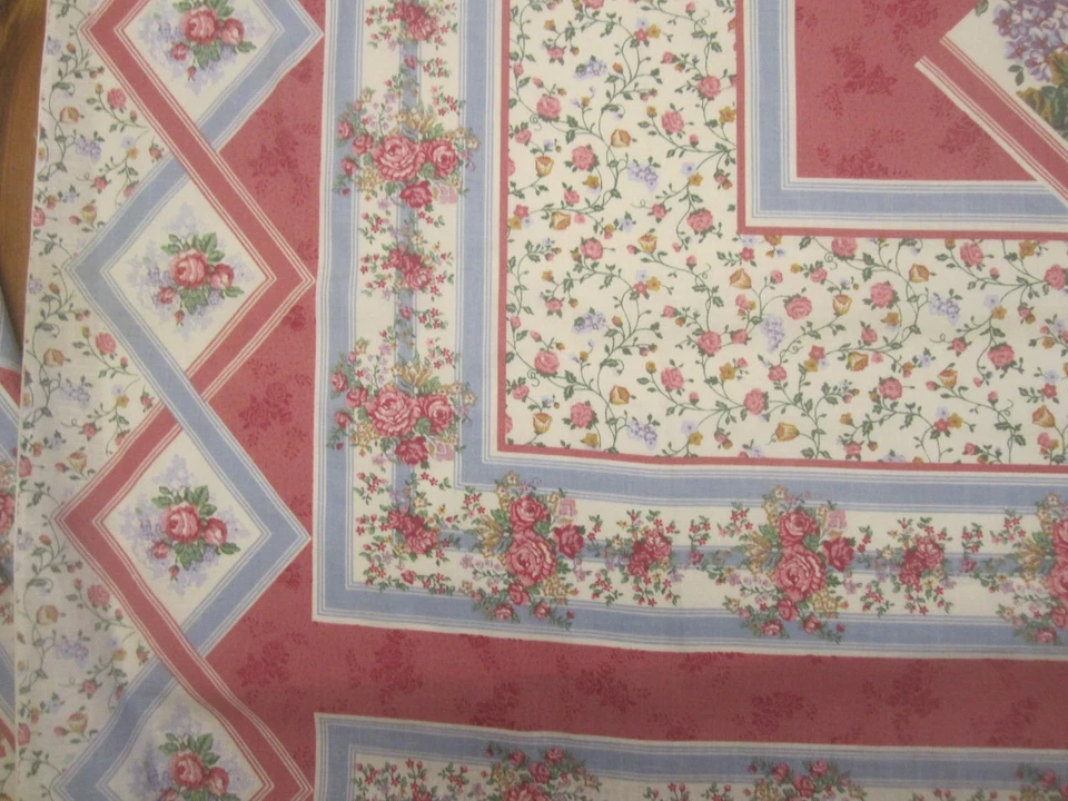 Edredón tramposo vintage de tela de algodón con panel grande bloque floral rosa y azul 34" x 45" Foto 3 de 4