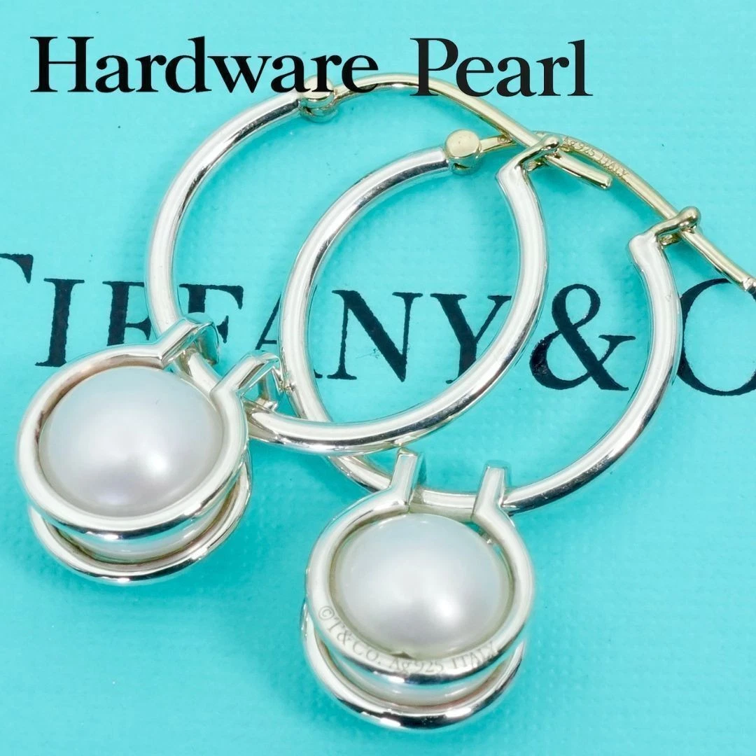 TIFFANY & CO. Hardware Perlen Creolen Sterling Silber 925 Süßwasserperle