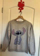 Disney Stitch Grey Sweatshirt Long Sleeve Unisex Adult Size M Metallic Shimmer