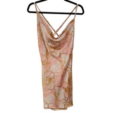 Forever 21 Marble Mini Dress Large Pink Gold Satin Cowl Neck Cross Back Party