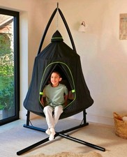 Hanging Kids Pod Tent/Den with Metal Stand Indoor/Outdoor Black Green
