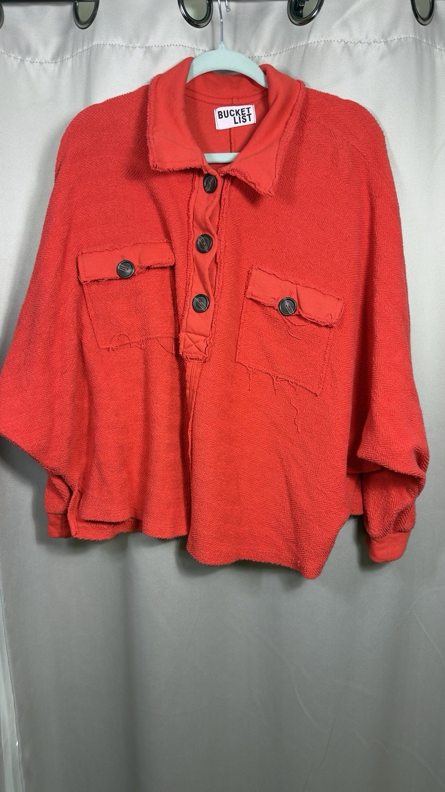 Bucket List Womens Medium Red French Terry Fleece Sweatshirt Oversized Cropped