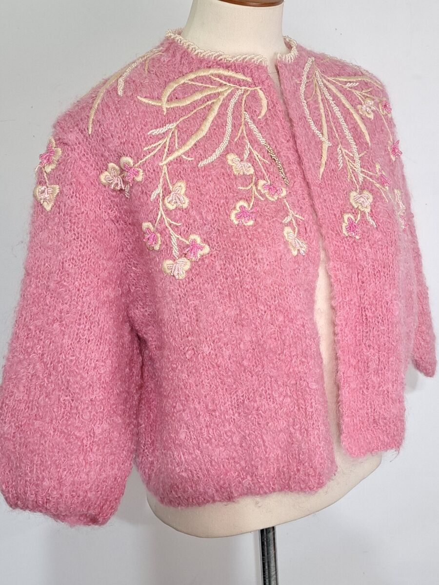 Vintage 1950s 1960s Fuzzy Pink Mohair Cardigan Sweater Vintage 1950s 1960s Fuzzy Pink Mohair Cardigan Sweater