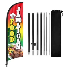 Jamaican Food Swooper Flag 8FT with Pole, Feather Banner for Caribbean Food Ads