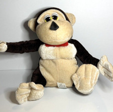 Vintage Monkey Red Bow Plush Stuffed Animal Yellow Eyes