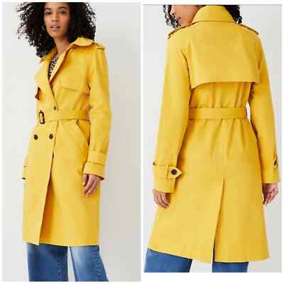 Ann Taylor Petite Mustard Yellow Dopamine Dressing Twill Trench