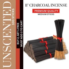 100 Unscented Incense Sticks 11" CHARCOAL No Scent 1 Bundle 100% Bulk Incienso