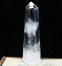 Natural Polished White Clear Quartz Crystal Stone Obelisk Wand Point Healing